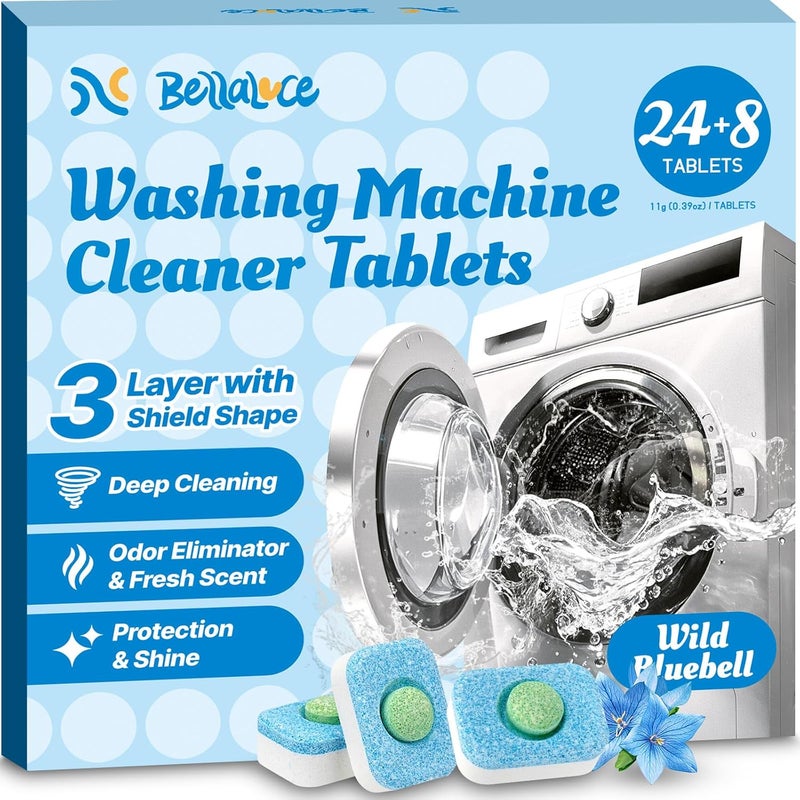 Bellaluce Washing Machine Cleaner Tablets - Washer Machine Cleaner Tablets for HE Front Loader & Top Load Washer, Deep Cleaning & Remove Odor, Eco-friendly Deodorizer for Septic Safe (32 Pack) - Image 1
